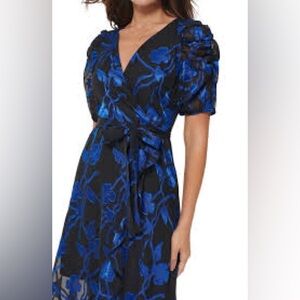 KENSIE/ Blue Burnout Faux Wrap Midi Dress-Sz 12